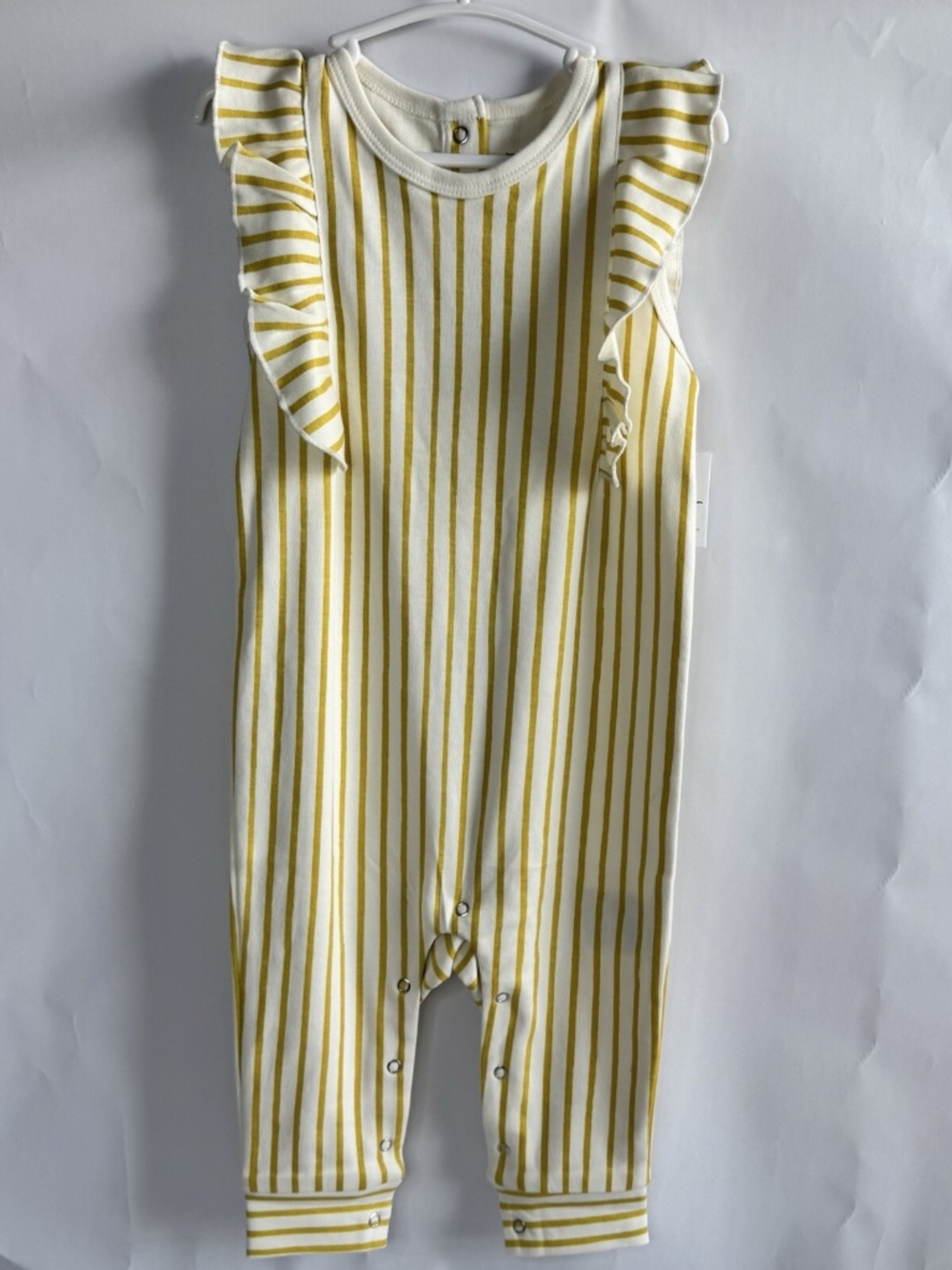 Pehr Baby One-Piece Romper, Sleeve Less-Stripes Away Marigold W/Ruffle 12-18 mon